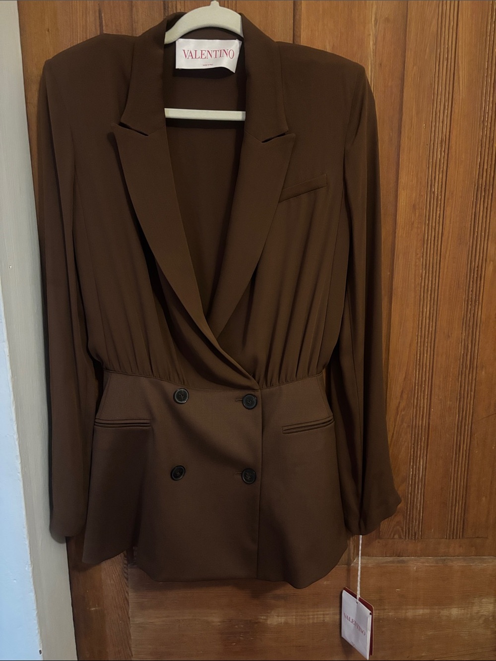 Valentino Brown Double-Breasted Draped Blazer Mini Dress